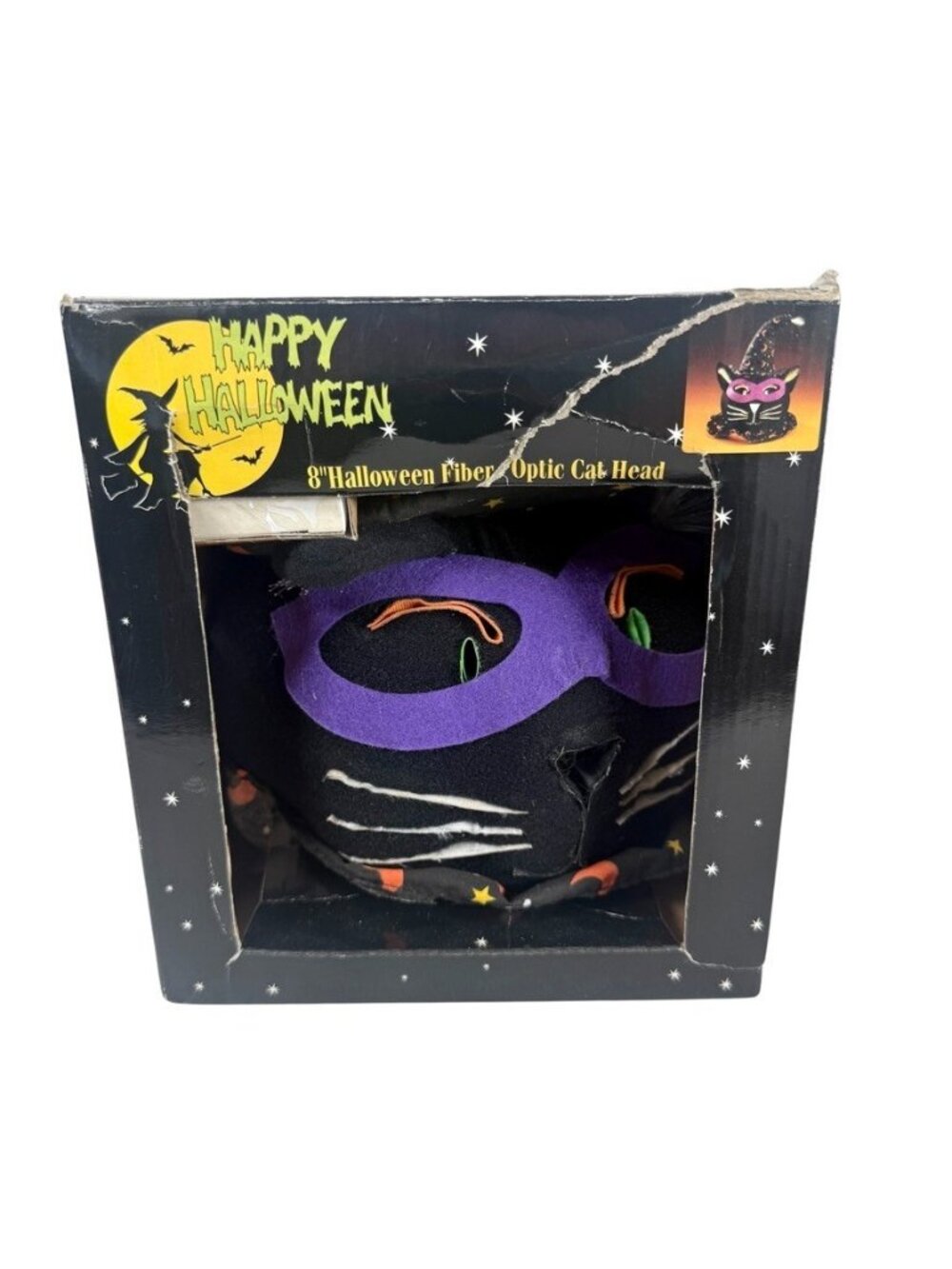 8" Black Cat With Witch Hat Fiber Optic Happy Halloween Publix NEW